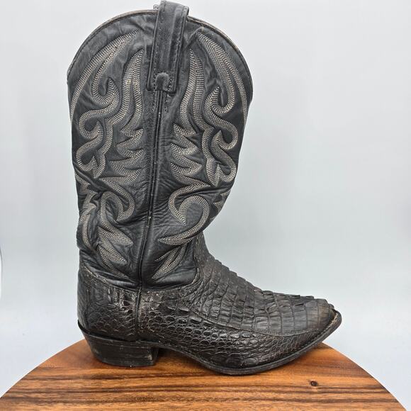 J Chisholm Boots Men's 9 EE Wide Black Exotic Leather Western Cowboy USA Pull On - Picture 1 of 10